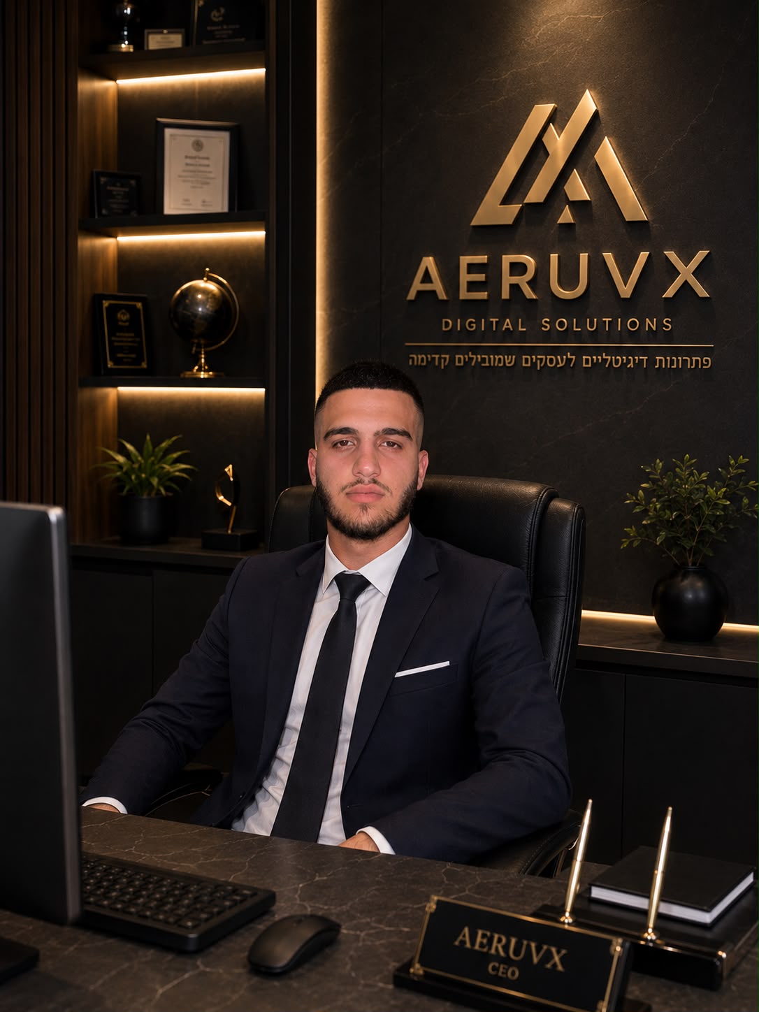 أسامة مصاروة، مؤسس ورئيس AERUVX التنفيذي، في مكتب AERUVX